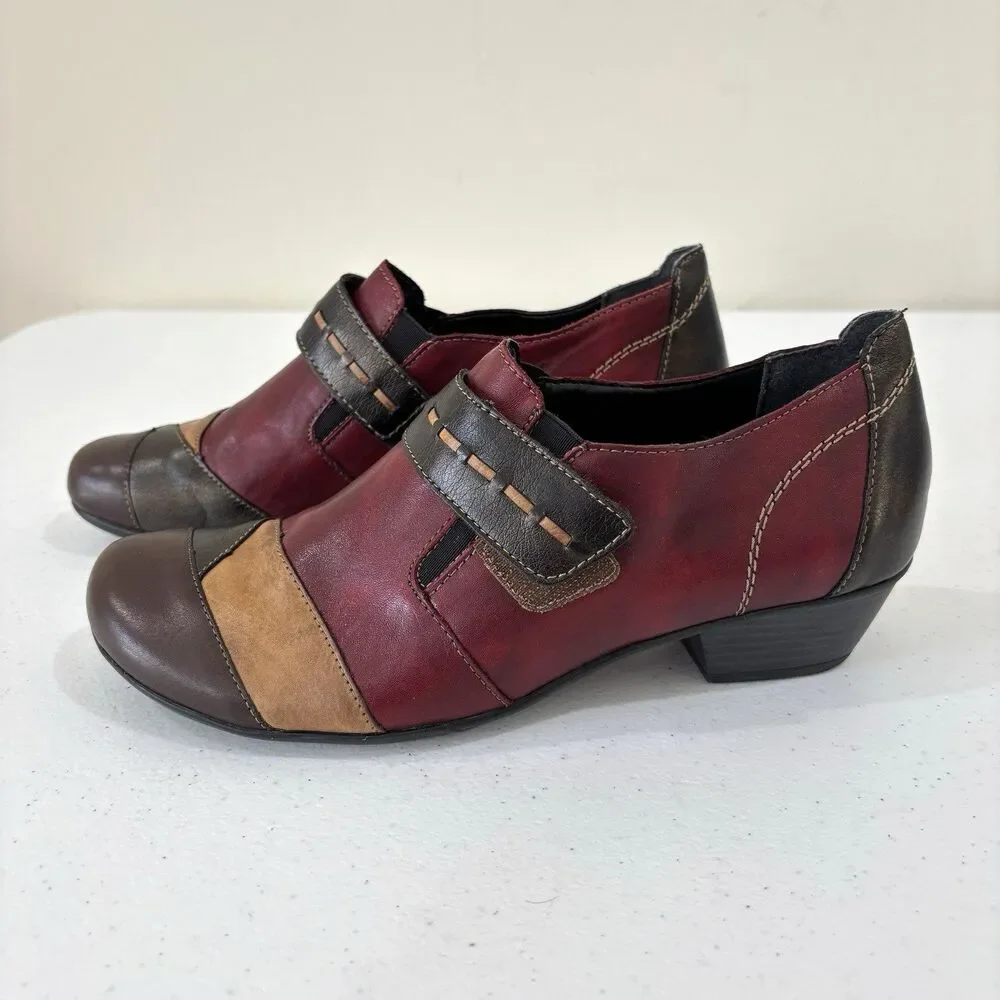 Remonte Women Leather Ankle Boots Booties Red Patchwork Slip On 39 Comfort Artsy